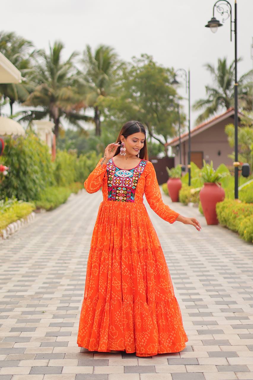 Navratri Special Gamathi Work Gown – Georgette with Real Mirror