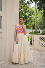 Off-White Embroidered Kora Cotton Gown – 8 Meter Flair, Sleeveless