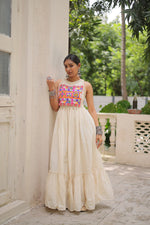 Off-White Embroidered Kora Cotton Gown – 8 Meter Flair, Sleeveless