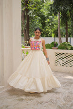 Off-White Embroidered Kora Cotton Gown – 8 Meter Flair, Sleeveless