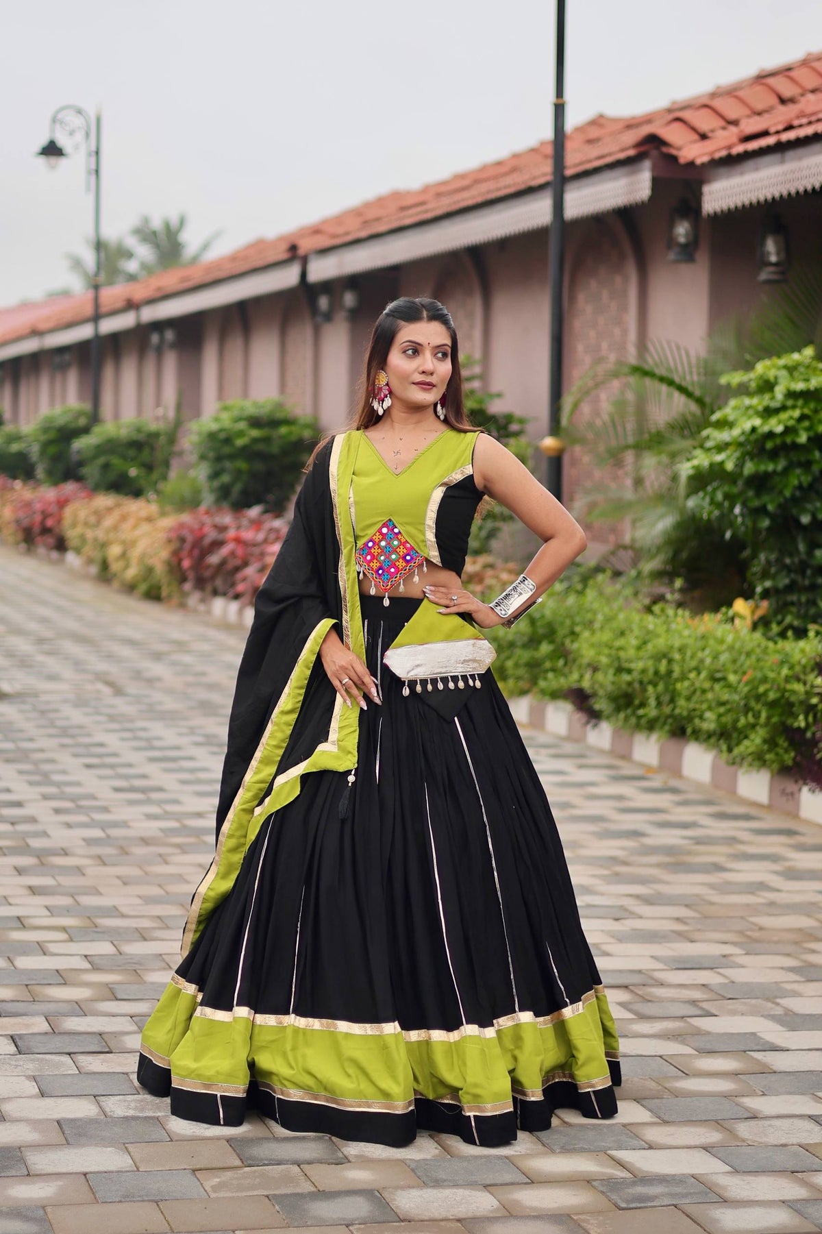 Navratri Cotton Lehenga Choli with Gamthi & Mirror Work
