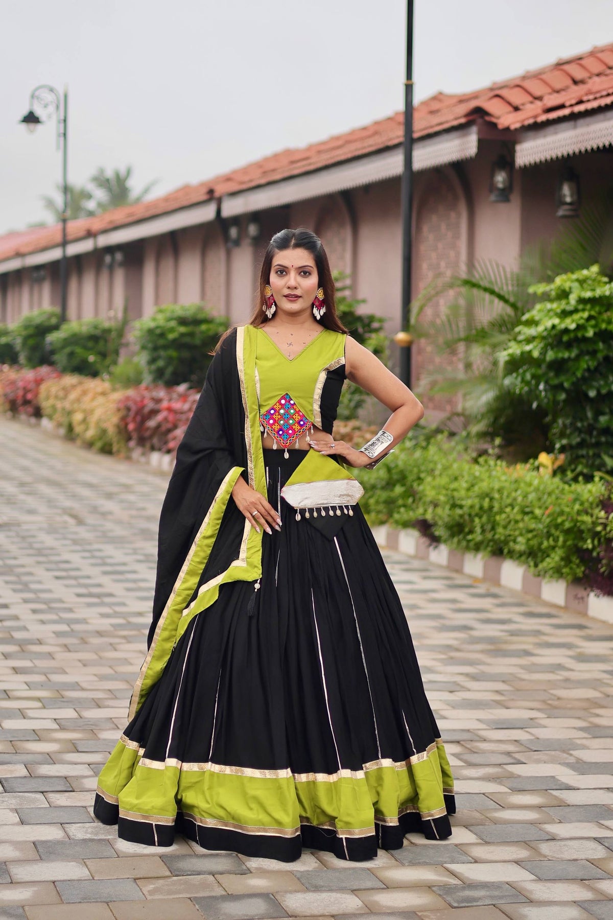Navratri Cotton Lehenga Choli with Gamthi & Mirror Work