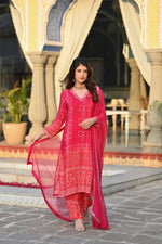 SAHELI STYLE Presents Chinon Soft Silk Red Kurti Pant Dupatta set