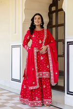 Desinger House Presents Red Color Top Bottom 3Pcs Sharara Pair