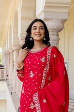 Desinger House Presents Red Color Top Bottom 3Pcs Sharara Pair
