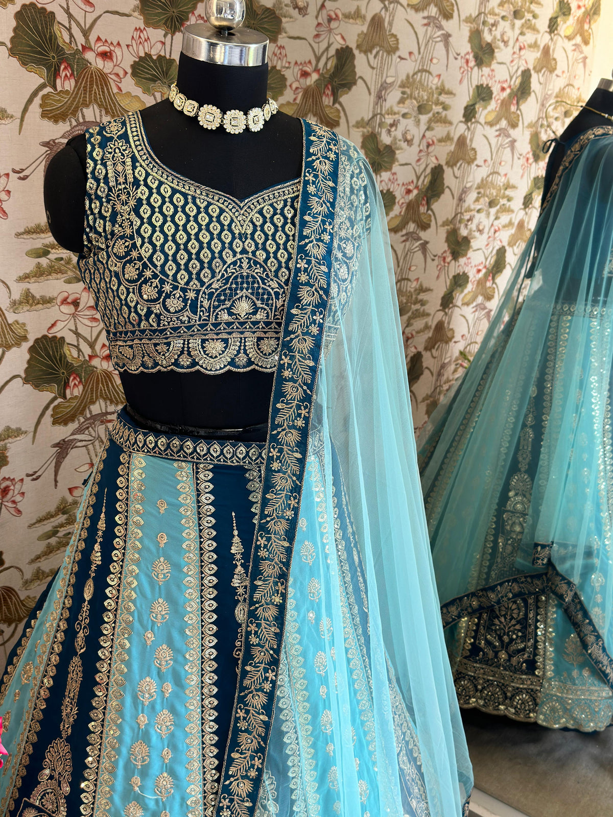 SAHELI STYLE PRESENTS FAUX GEORGEET WITH EMBROIDERY SEQUENCE ZARI DESIGN WORK LEHENGHA CHOLI