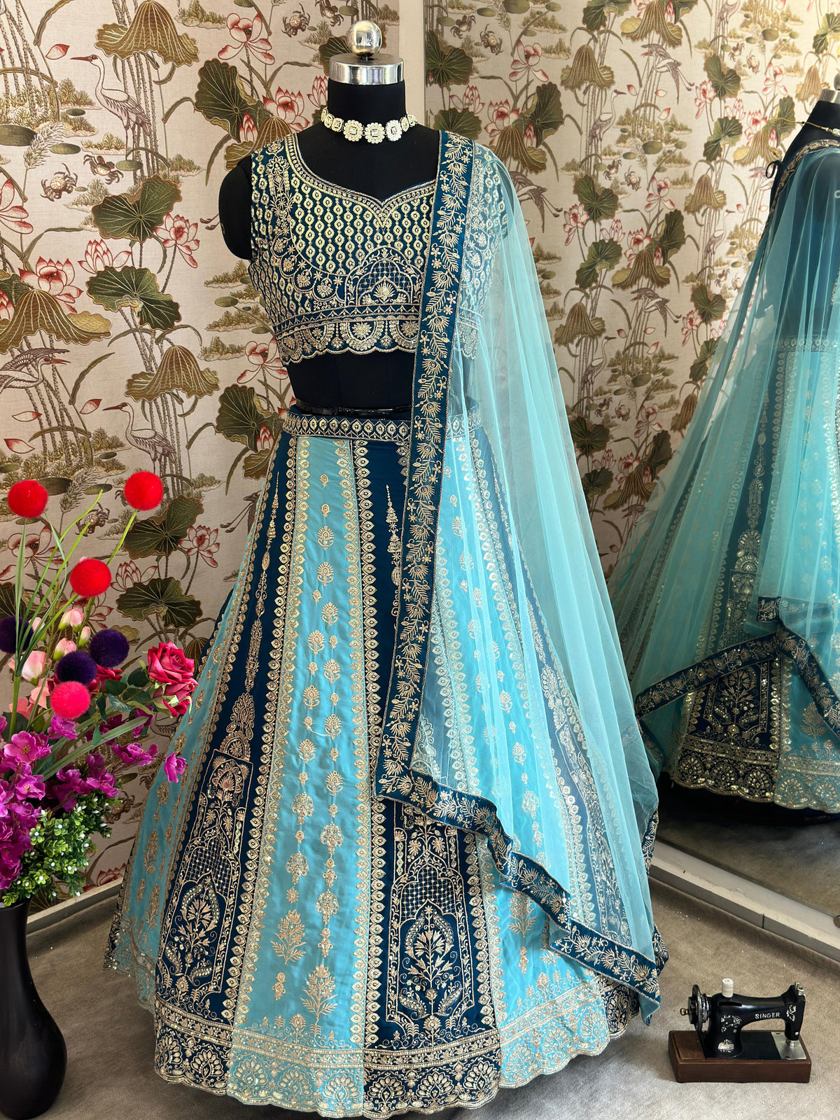 SAHELI STYLE PRESENTS FAUX GEORGEET WITH EMBROIDERY SEQUENCE ZARI DESIGN WORK LEHENGHA CHOLI