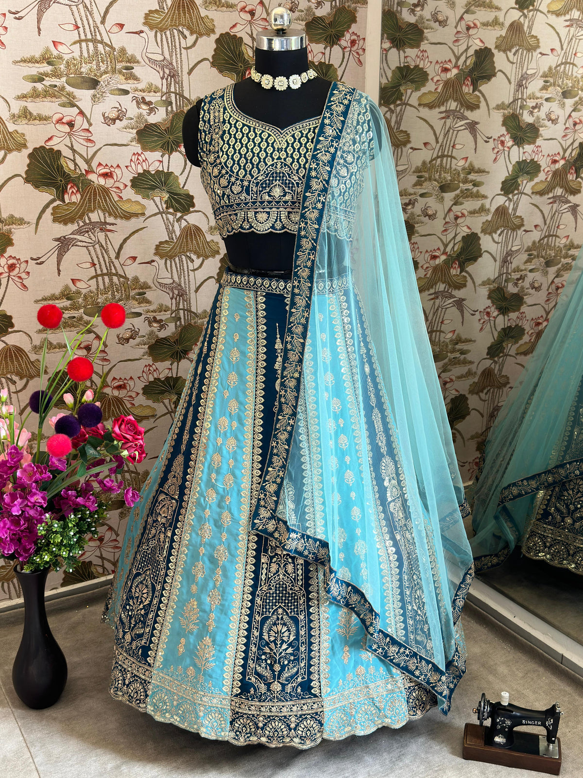 SAHELI STYLE PRESENTS FAUX GEORGEET WITH EMBROIDERY SEQUENCE ZARI DESIGN WORK LEHENGHA CHOLI