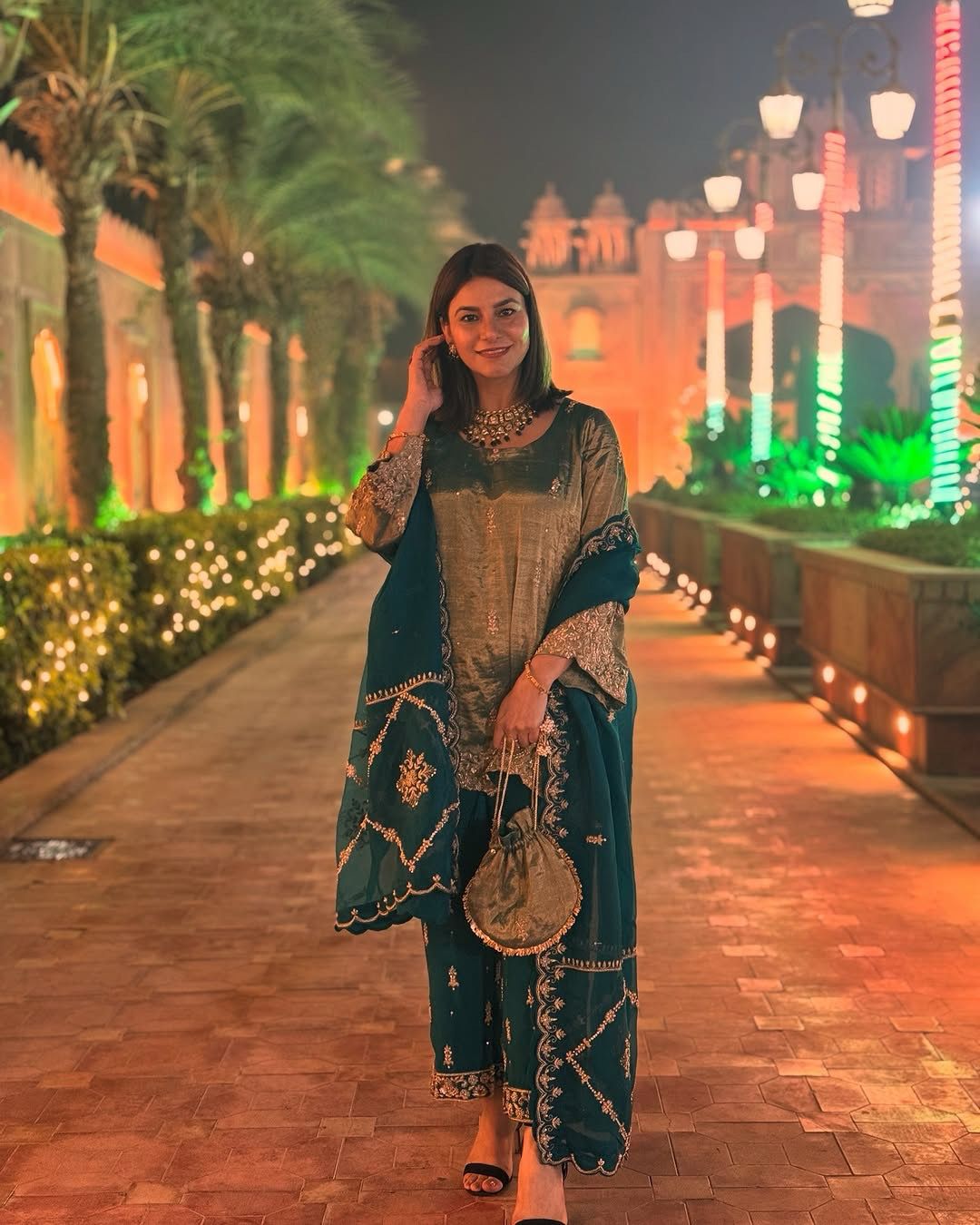 SAHELI STYLE PRESENTS HEAVY FENDI SILK EMBROIDERY WORK TOP AND PANT WITH DUPATTA