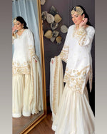 SAHELI STYLE PRESENT TRENDINGTOP WITH SEQUANCE EMBROIDERY WORK WITH SARARA AND DUPATTA