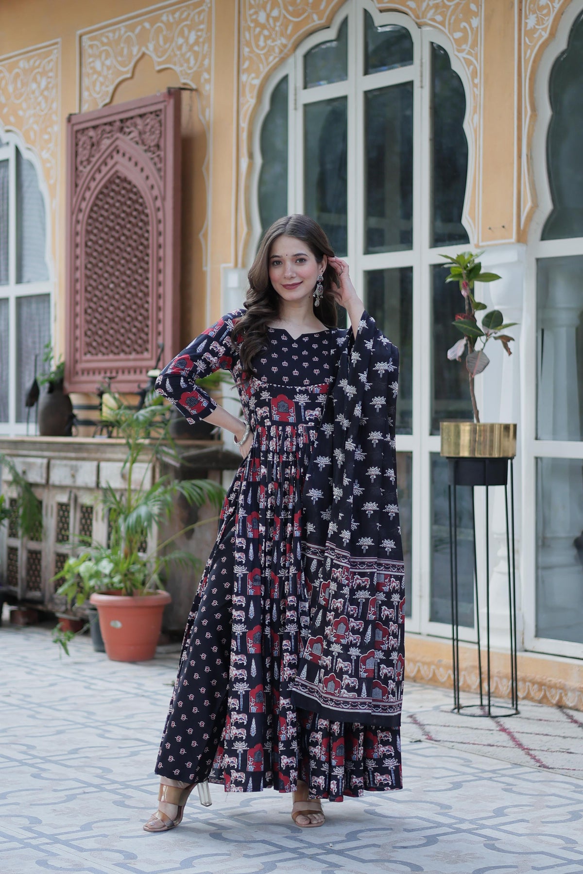 SAHELI STYLE PRESENTS PREMIUM READYMADE KURTI WITH PANT DUPATTA SET BLACK