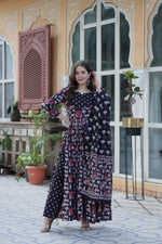 SAHELI STYLE PRESENTS PREMIUM READYMADE KURTI WITH PANT DUPATTA SET BLACK