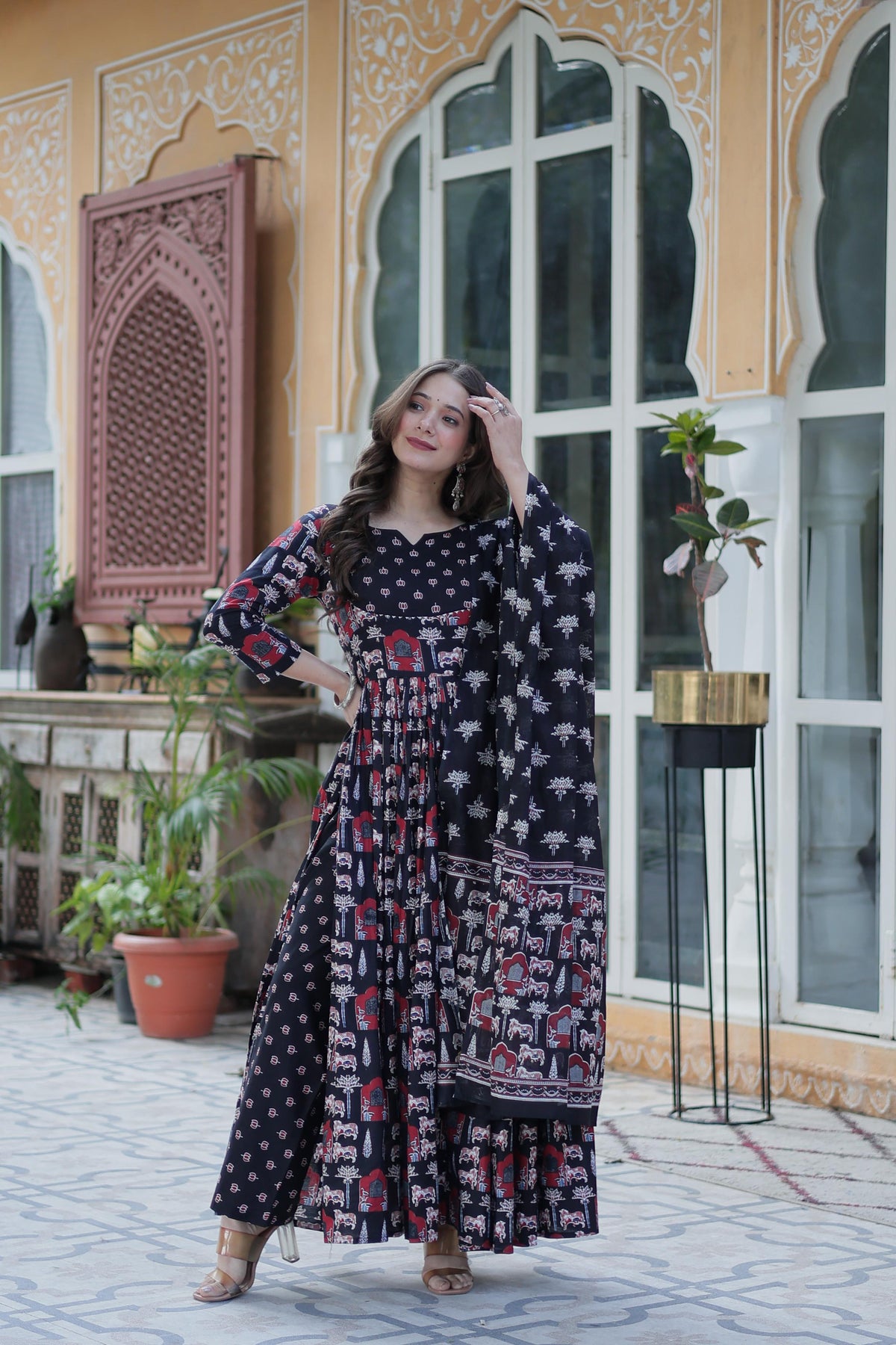 SAHELI STYLE PRESENTS PREMIUM READYMADE KURTI WITH PANT DUPATTA SET BLACK