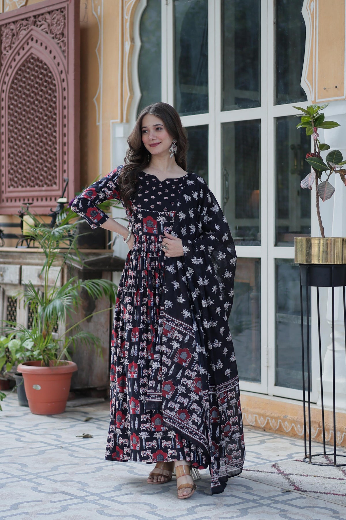 SAHELI STYLE PRESENTS PREMIUM READYMADE KURTI WITH PANT DUPATTA SET BLACK