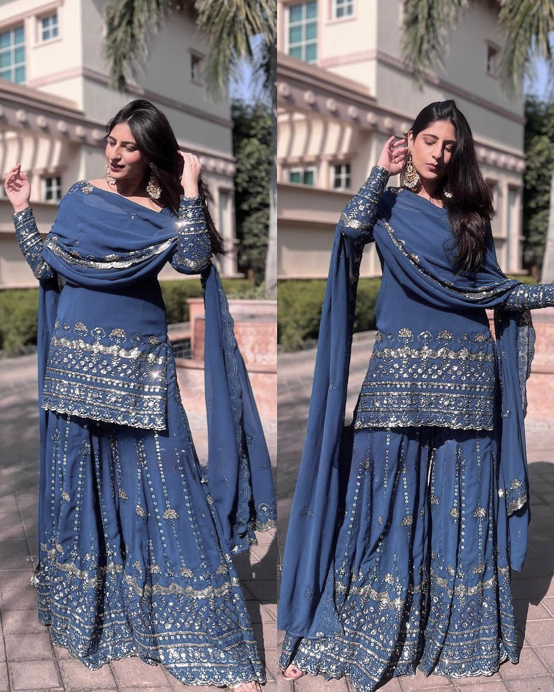 SAHELI STYLE PRESENTS NEW Collection With Fancy Embroidery And 5mm Sequins Work Top - Sharara With Dupatta