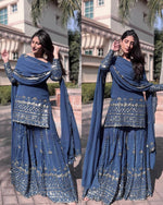 SAHELI STYLE PRESENTS NEW Collection With Fancy Embroidery And 5mm Sequins Work Top - Sharara With Dupatta