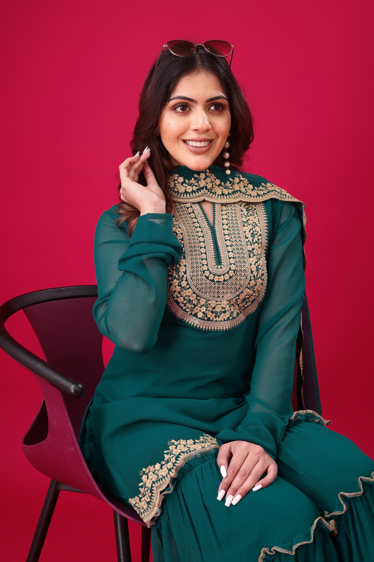 SAHELI STYLE Presenting New Designer Collection In Blooming Faux Georgette With Heavy Embroidery Sequence Thread Work Top-Bottom And Dupatta Set Fully Stitched Ready To Wear