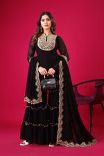 SAHELI STYLE Presenting New Designer Collection In Blooming Faux Georgette With Heavy Embroidery Sequence Thread Work Top-Bottom And Dupatta Set Fully Stitched Ready To Wear Black