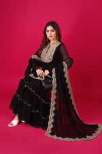 SAHELI STYLE Presenting New Designer Collection In Blooming Faux Georgette With Heavy Embroidery Sequence Thread Work Top-Bottom And Dupatta Set Fully Stitched Ready To Wear Black