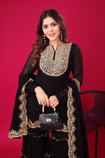 SAHELI STYLE Presenting New Designer Collection In Blooming Faux Georgette With Heavy Embroidery Sequence Thread Work Top-Bottom And Dupatta Set Fully Stitched Ready To Wear Black