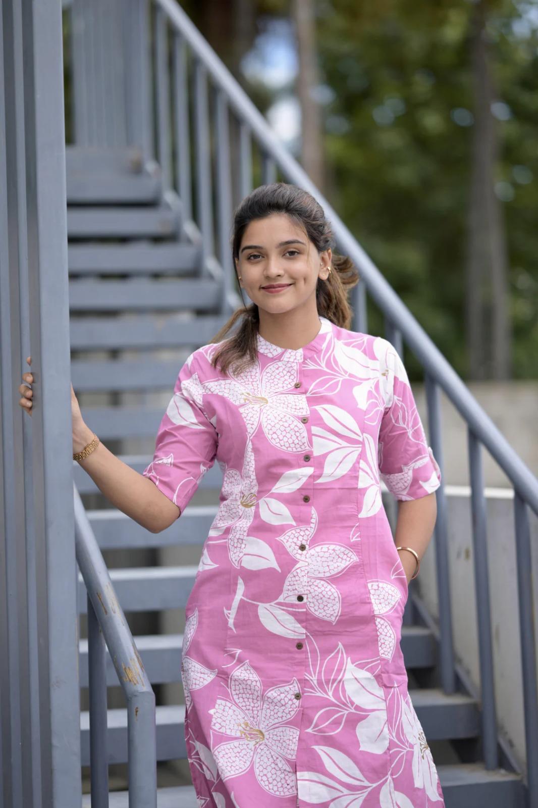 SAHELI STYLE PRESENTS Beautiful Heavy Jaipuri &Printed Cotton Fabric CO-ORD -SET BABY PINK