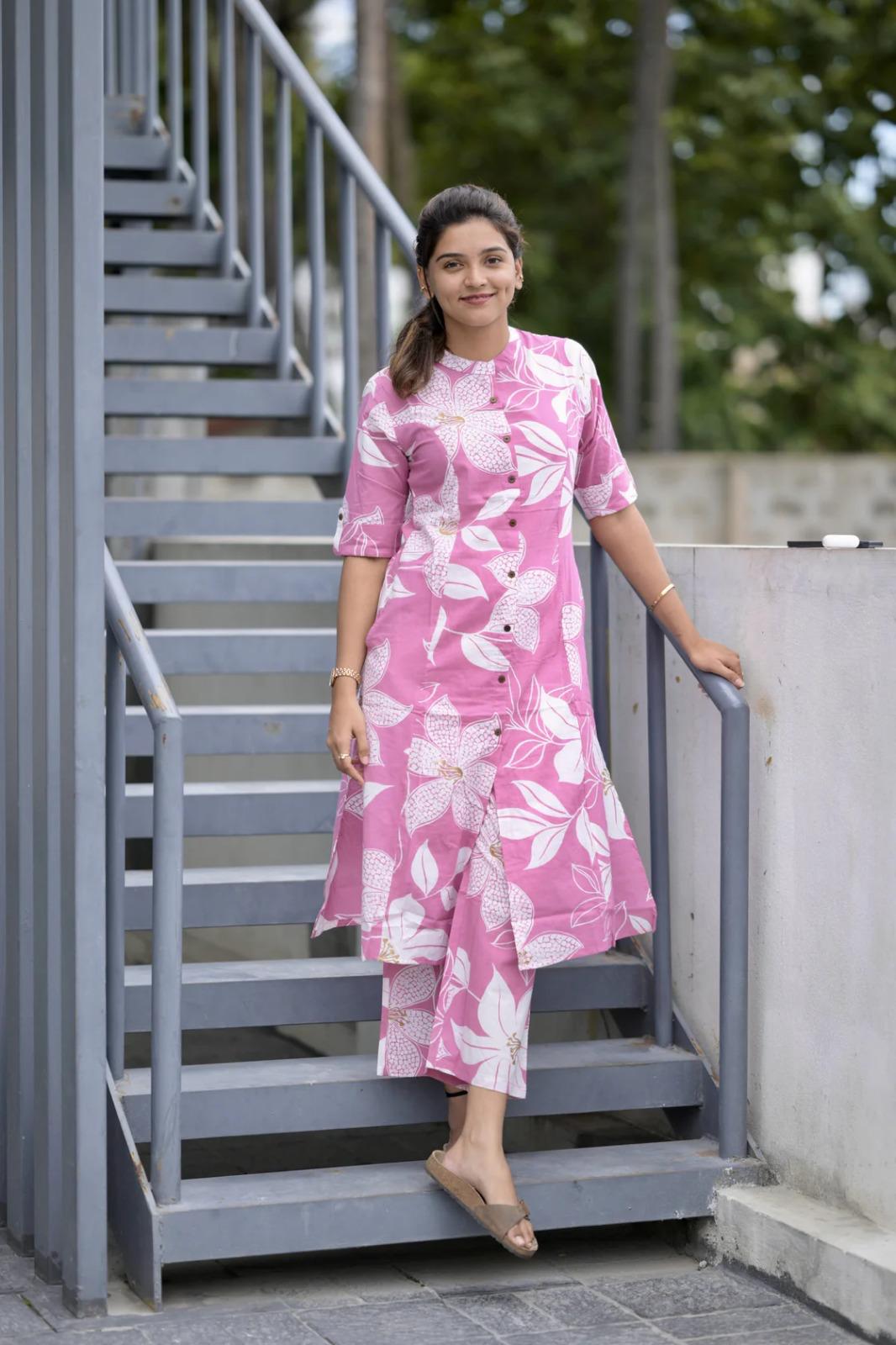 SAHELI STYLE PRESENTS Beautiful Heavy Jaipuri &Printed Cotton Fabric CO-ORD -SET BABY PINK