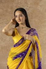 SAHELI STYLE PRESENTS GEORGETTE BANDHANI SAREE YELLOW+BLUE