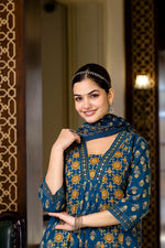 SAHELI STYLE PRESENTS SKY BLUE COTTON KURTI PANT DUPATTA PAIR SET