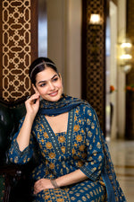 SAHELI STYLE PRESENTS SKY BLUE COTTON KURTI PANT DUPATTA PAIR SET