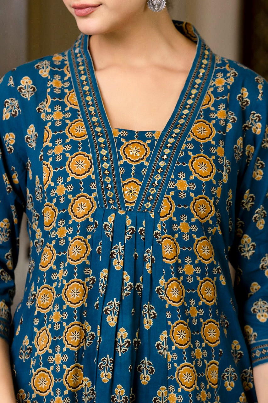 SAHELI STYLE PRESENTS SKY BLUE COTTON KURTI PANT DUPATTA PAIR SET