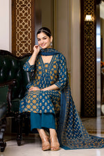 SAHELI STYLE PRESENTS SKY BLUE COTTON KURTI PANT DUPATTA PAIR SET