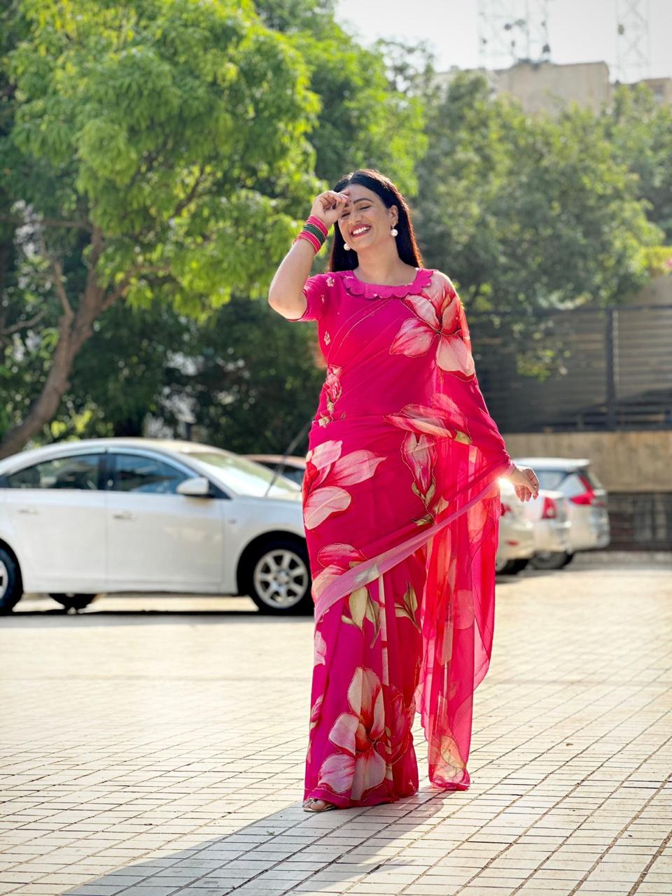 SAHELI STYLE PRESENTS NEW FOIL PRINTED WITH HAND WORK SAREE