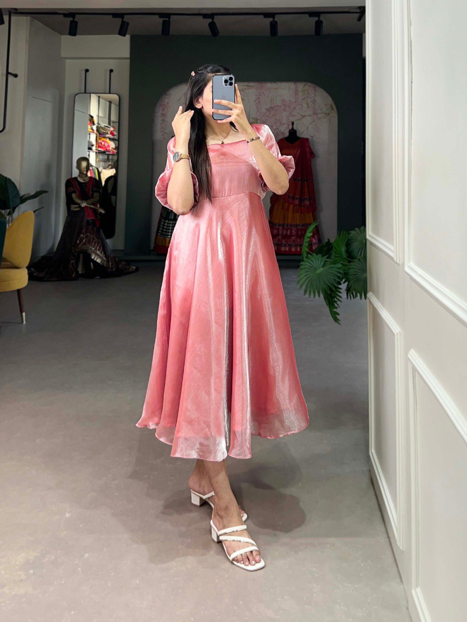 SAHELI STYLE PRESENTS BABY PINK BURBERRY MAXI DRESS