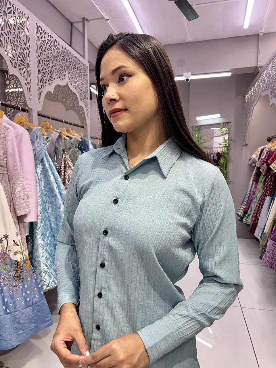 SAHELI STYLE PRESENTS PEACH SHIRT-PANT CO-ORD SET