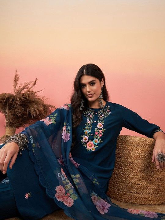 SAHELI STYLE PRESENTS TRENDY BLUE KURTI BOTTOM PAIR