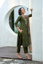 SAHELI STYLE Presents Green Elegant Straight Kurti Pant Dupatta Set