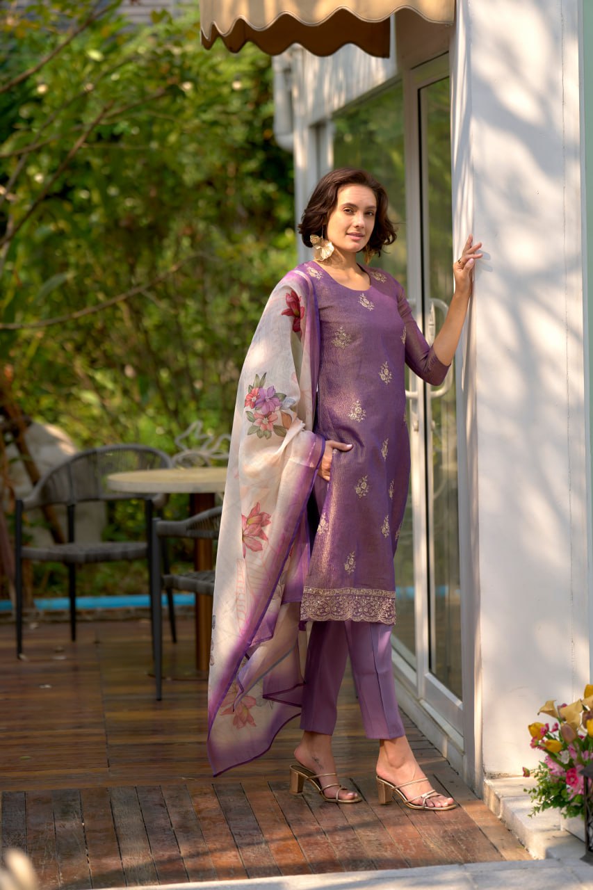 SAHELI STYLE Presents Lavender Elegant Straight Kurti Pant Dupatta Set