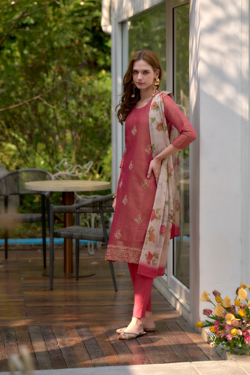 SAHELI STYLE Presents Baby Pink Elegant Straight Kurti Pant Dupatta Set