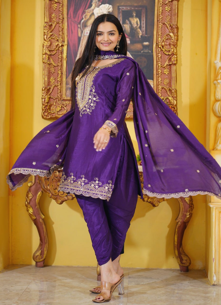SAHELI STYLE PRESENTING NEW DESIGNER EMBROIDERED CHINON DHOTI SUIT WITH SEQUENCE EMBROIDERED WORK ✨