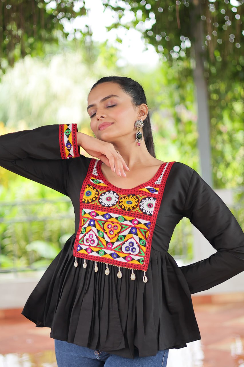 SAHELI STYLE PRESENTS NAVRATRI COLLECTION BLACK TOP WITH HAND WORK