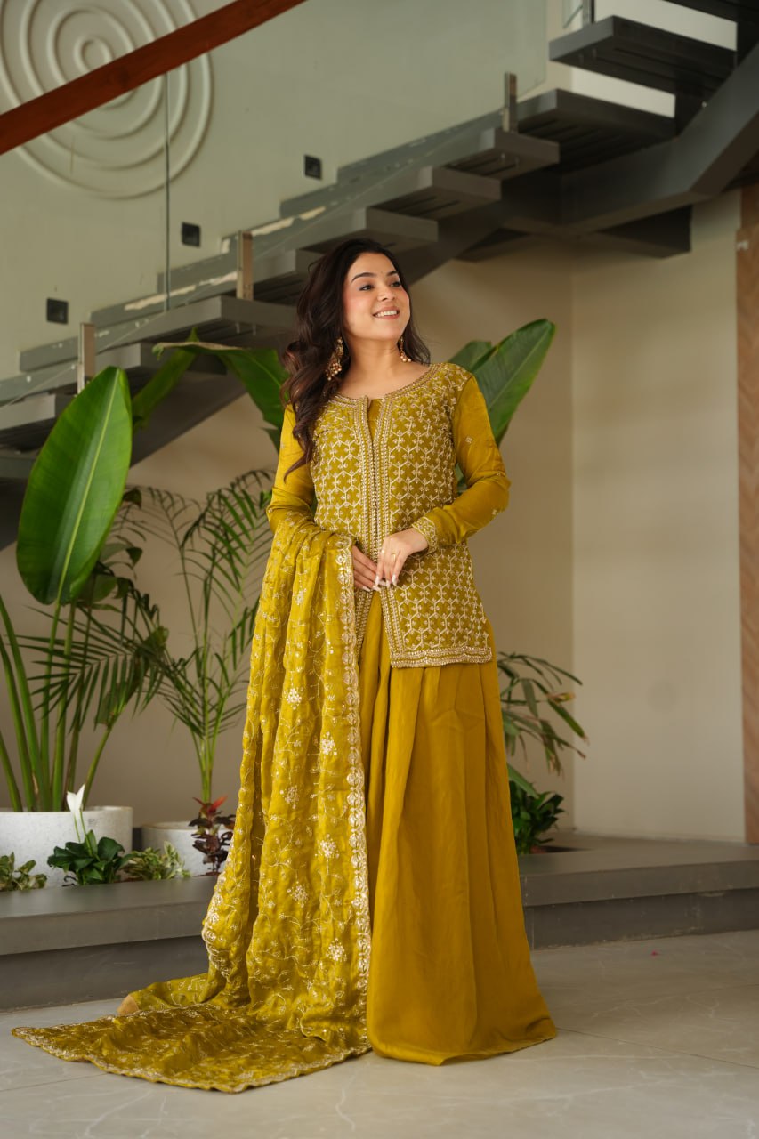 SAHELI STYLE PRESENTS SHARARA TOP BOTTOM PAIR MEHNDI COLOUR