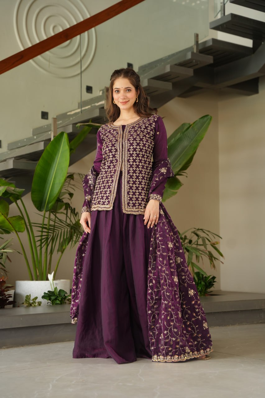 SAHELI STYLE PRESENTS SHARARA PAIR TOP WITH BOTTOM IN VINE COLOUR 🍇