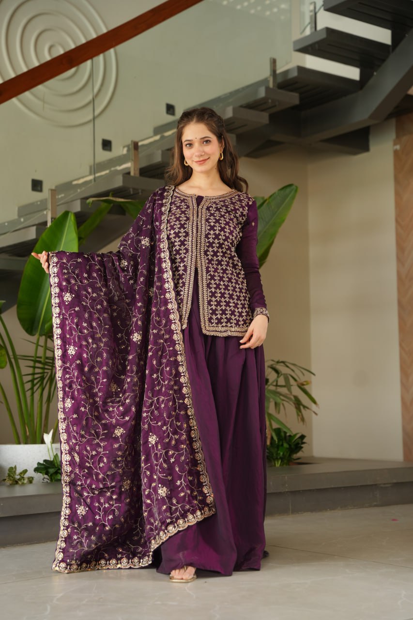 SAHELI STYLE PRESENTS SHARARA PAIR TOP WITH BOTTOM IN VINE COLOUR 🍇