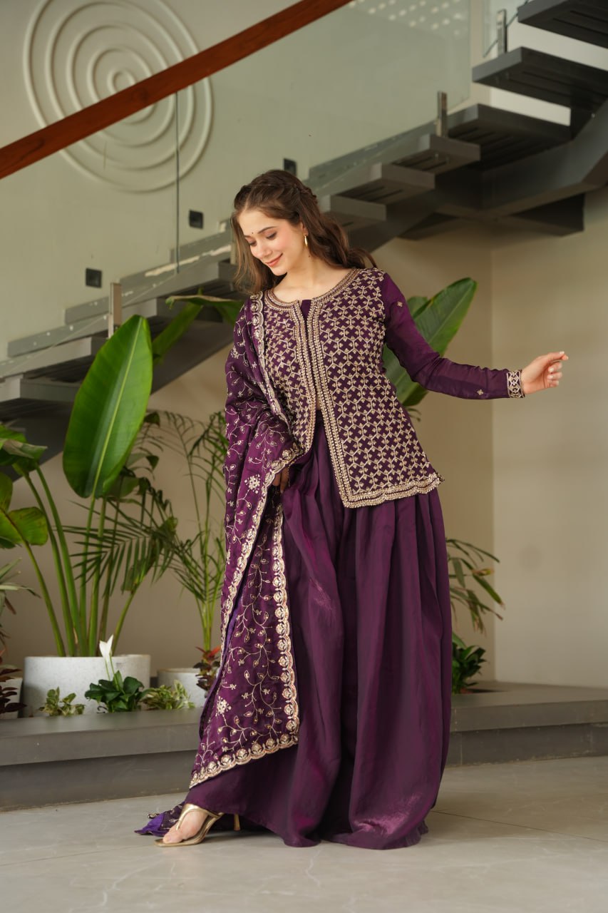SAHELI STYLE PRESENTS SHARARA PAIR TOP WITH BOTTOM IN VINE COLOUR 🍇