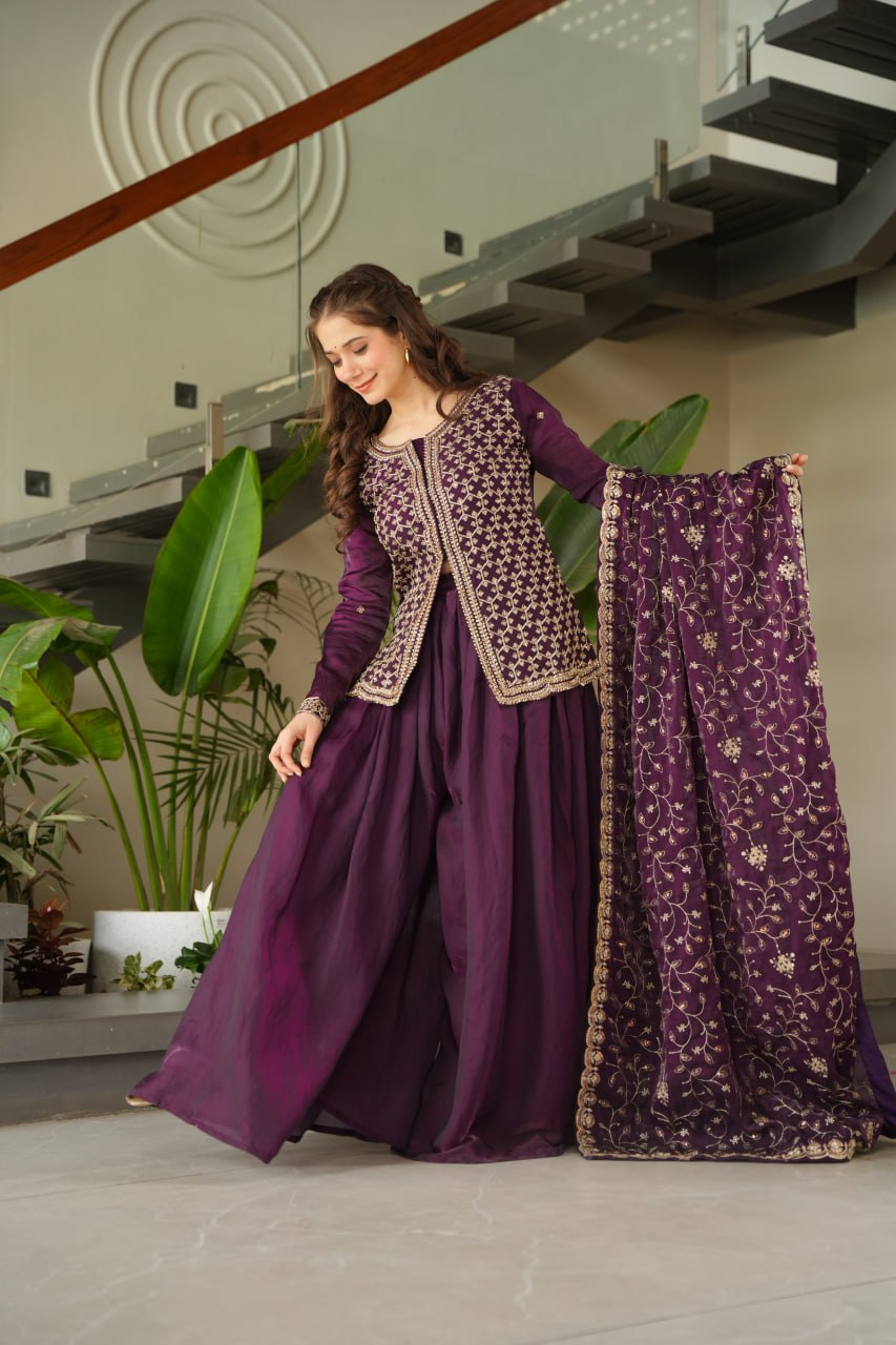 SAHELI STYLE PRESENTS SHARARA PAIR TOP WITH BOTTOM IN VINE COLOUR 🍇