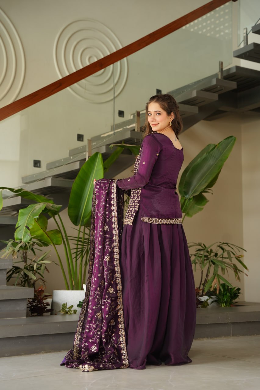 SAHELI STYLE PRESENTS SHARARA PAIR TOP WITH BOTTOM IN VINE COLOUR 🍇