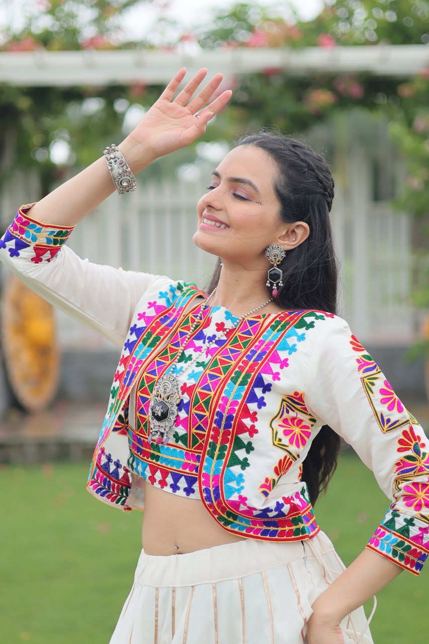 SAHELI STYLE PRESENTS — WHITE WONDER NAVRATRI LEHENGA CHOLI