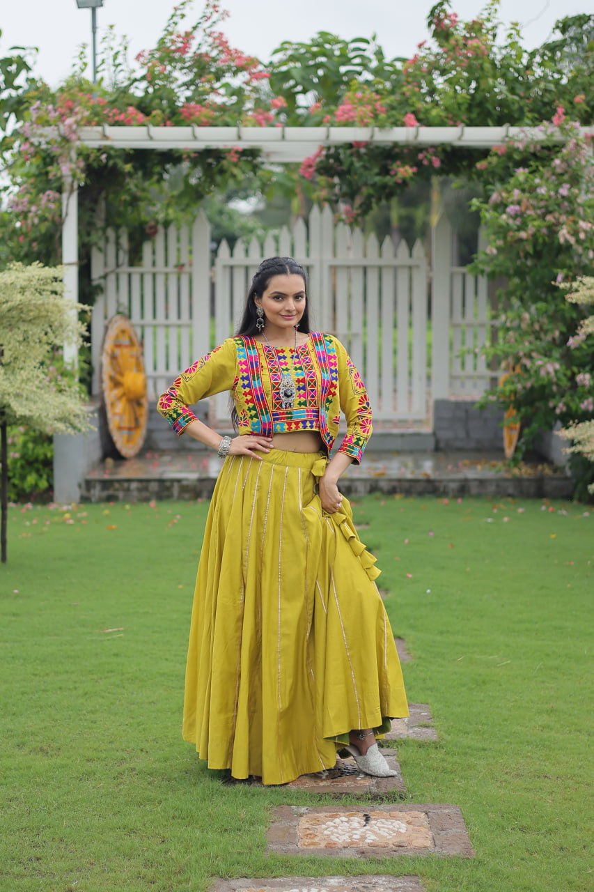 SAHELI STYLE PRESENTS YELLOW COLOURS NAVARATRI SPECIAL LEHNGHA CHOLI