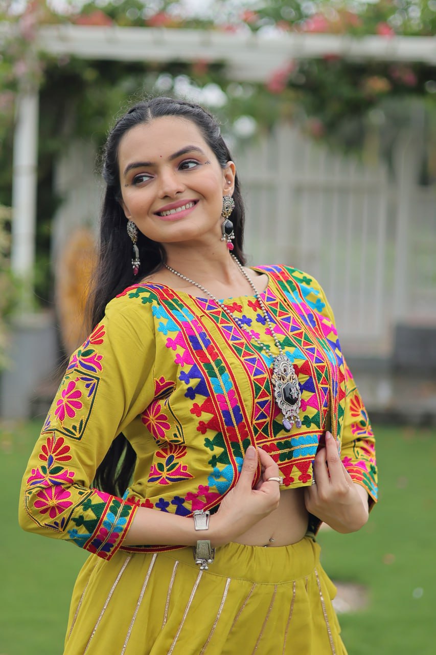SAHELI STYLE PRESENTS YELLOW COLOURS NAVARATRI SPECIAL LEHNGHA CHOLI