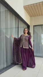 SAHELI STYLE PRESENTS SHARARA PAIR TOP WITH BOTTOM IN VINE COLOUR 🍇